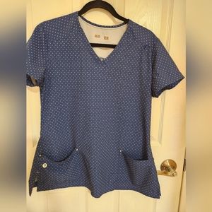 Scrubletic Scrub top - blue and white polka-dots